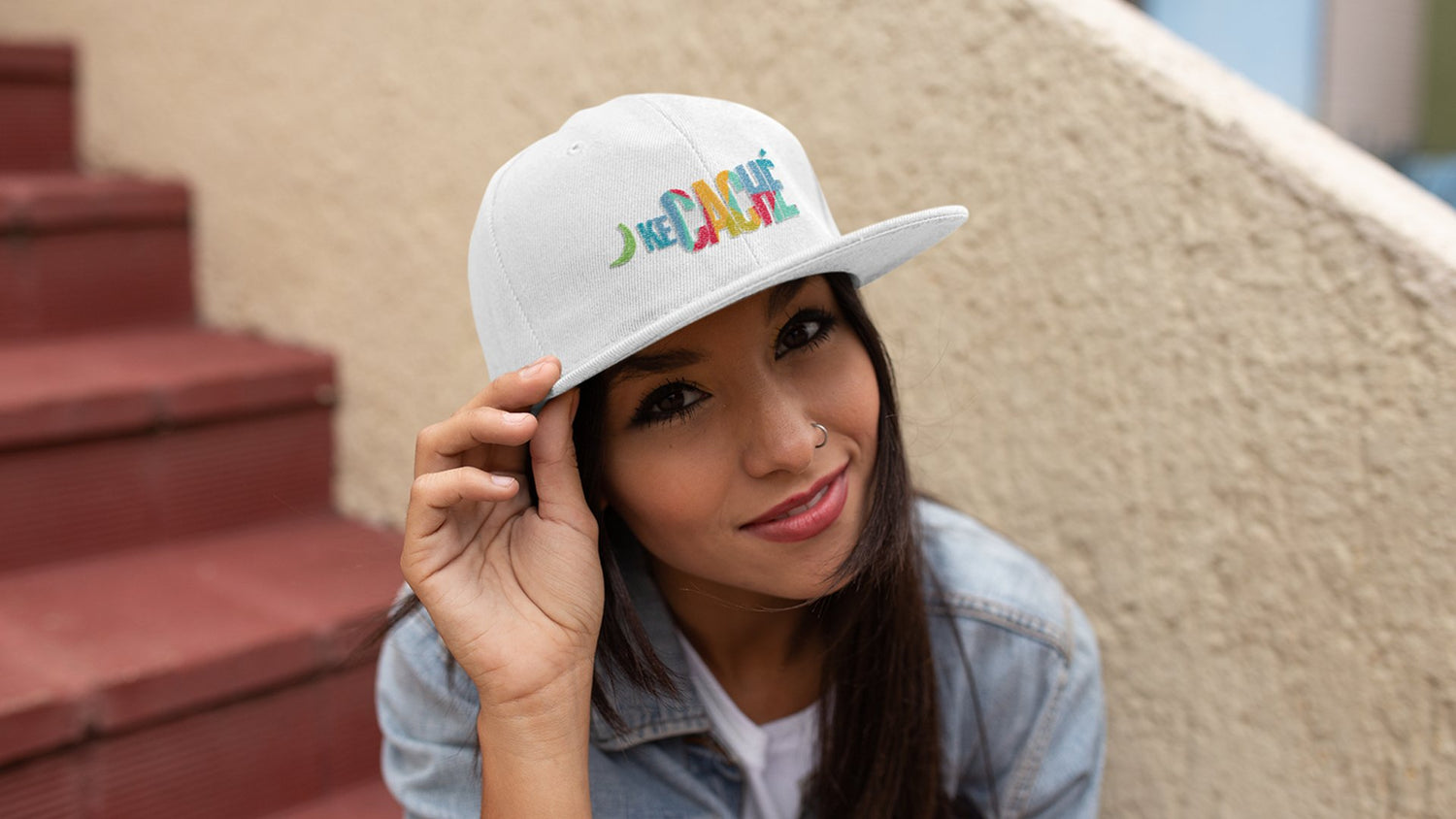 KeCaché Minimal White and Colorful Snapback Hat