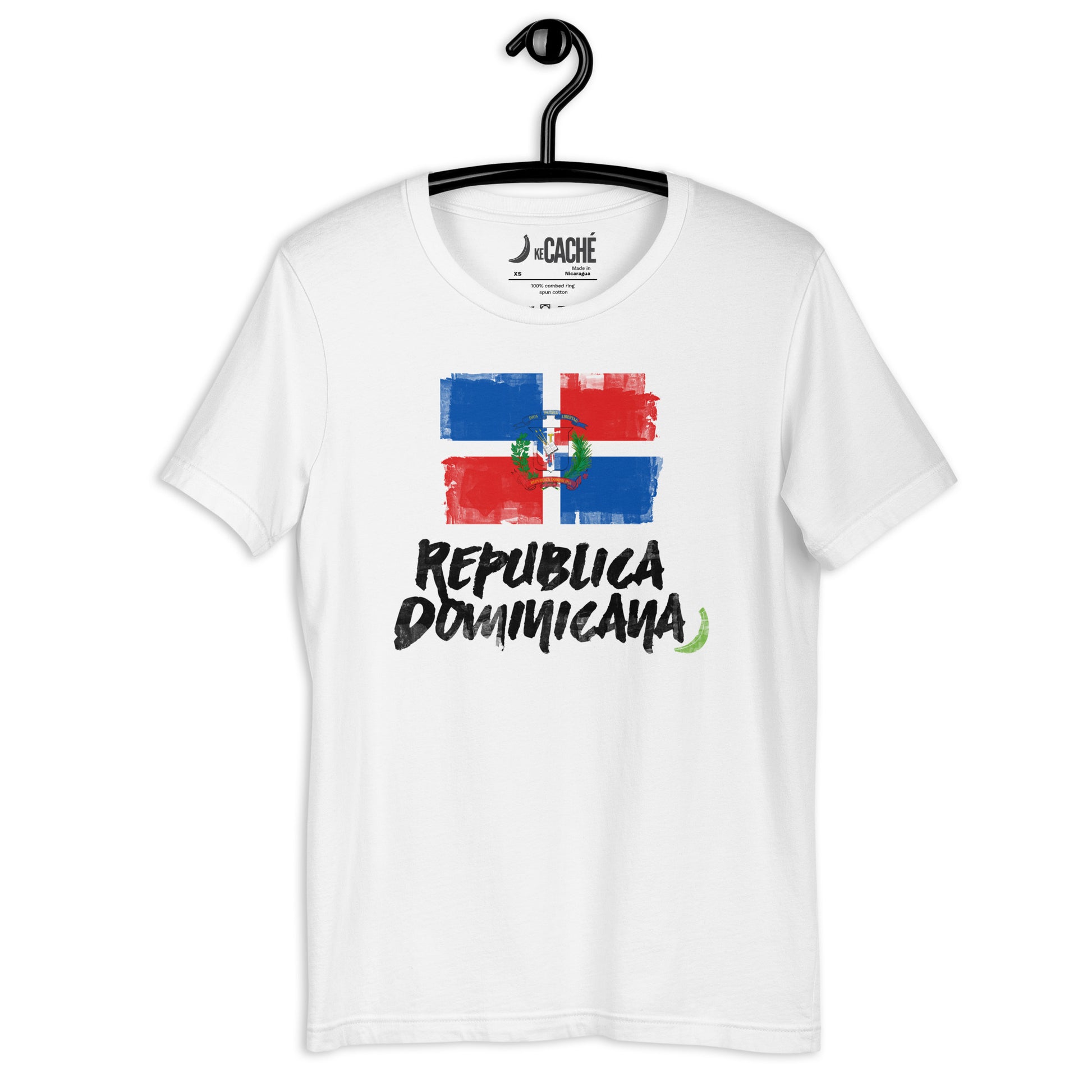 KeCaché T-shirt with sponged brushed texture design featuring the Dominican flag and the words 'Republica Dominicana'.