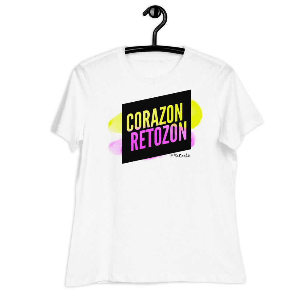 KeCaché "Corazón Retozón" Women's T-Shirt - A soft and comfortable white tee with a playful "Corazón Retozón" design, perfect for adding charm to your outfit.